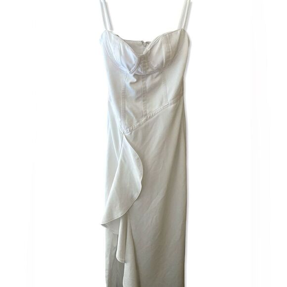 Katie May Eros Gown Revolve Ivory white maxi dress ruffle high slit XS - Picture 10 of 11